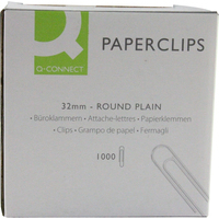 Q-Connect 32mm Plain Paperclips (Pack of 1000)