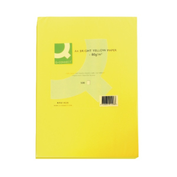 Q-Connect Bright Yellow Coloured A4 Copier Paper 80gsm Ream (Pack of 500) - KF01426