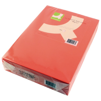 Q-Connect Bright Red Coloured A4 Copier Paper 80gsm Ream (Pack of 500) - KF01427