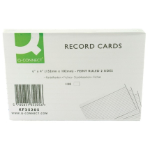Q-Connect Record Card 6x4 Inches Ruled Feint White (Pack of 100)