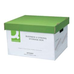 Q-Connect Extra Strong Business Storage Box W327xD387xH250mm Green and White (Pack of 10)