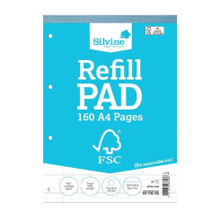 Silvine A4 Refill Pad 4 Hole Punched 160 Pages Feint Ruled With Margin (Pack of 5)