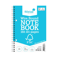 Silvine A5 Twin Wire Notebook 160 Pages Feint Ruled (Pack of 5)