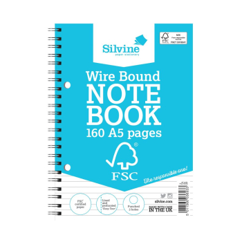 Silvine A5 Twin Wire Notebook 160 Pages Feint Ruled (Pack of 5)